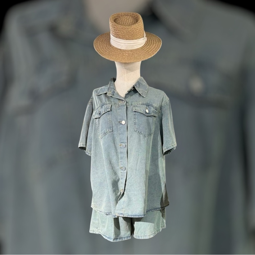 Denim Shirt and Shorts Set